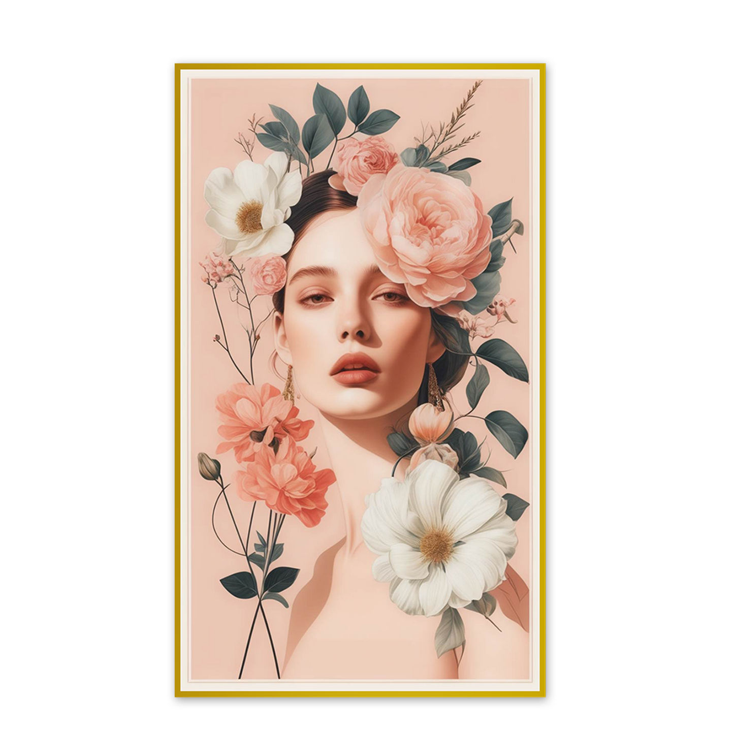 Floral Serenity: Woman in Portrait Canvas Wall Painting