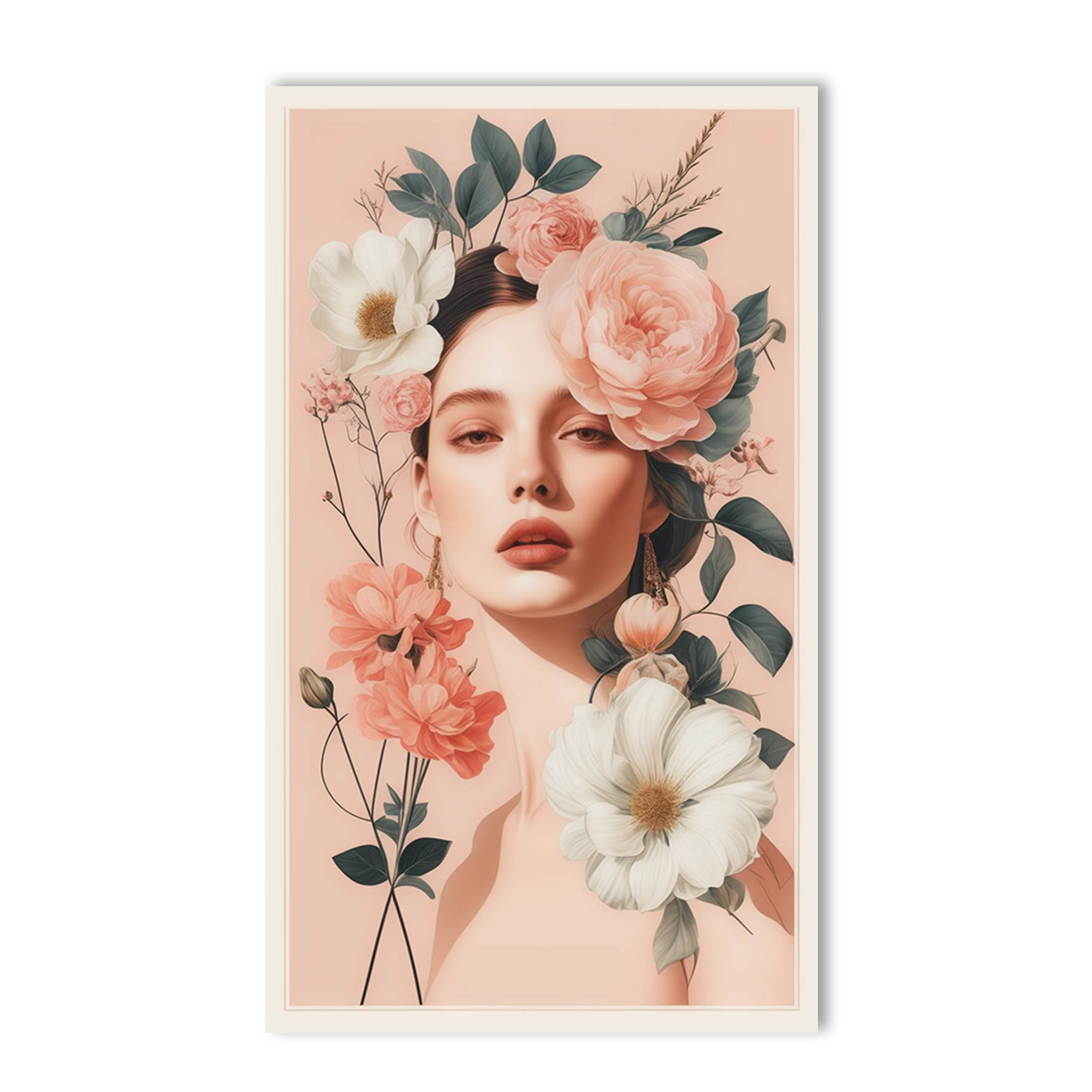 Floral Serenity: Woman in Portrait Canvas Wall Painting