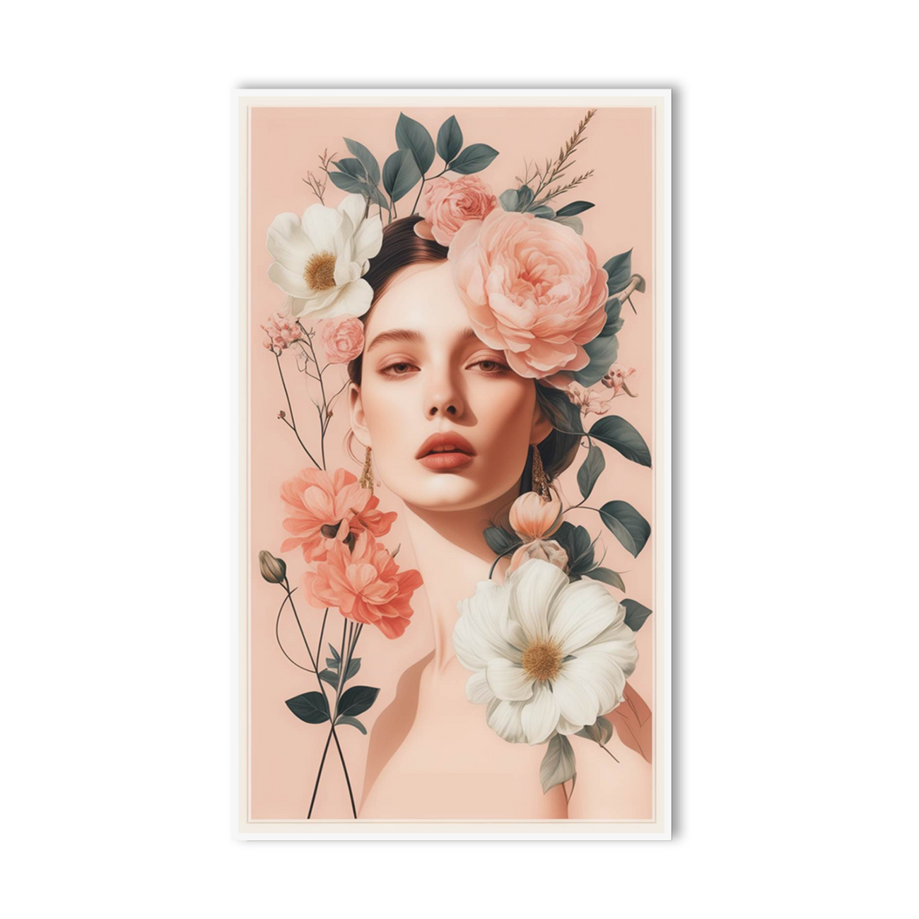 Floral Serenity: Woman in Portrait Canvas Wall Painting