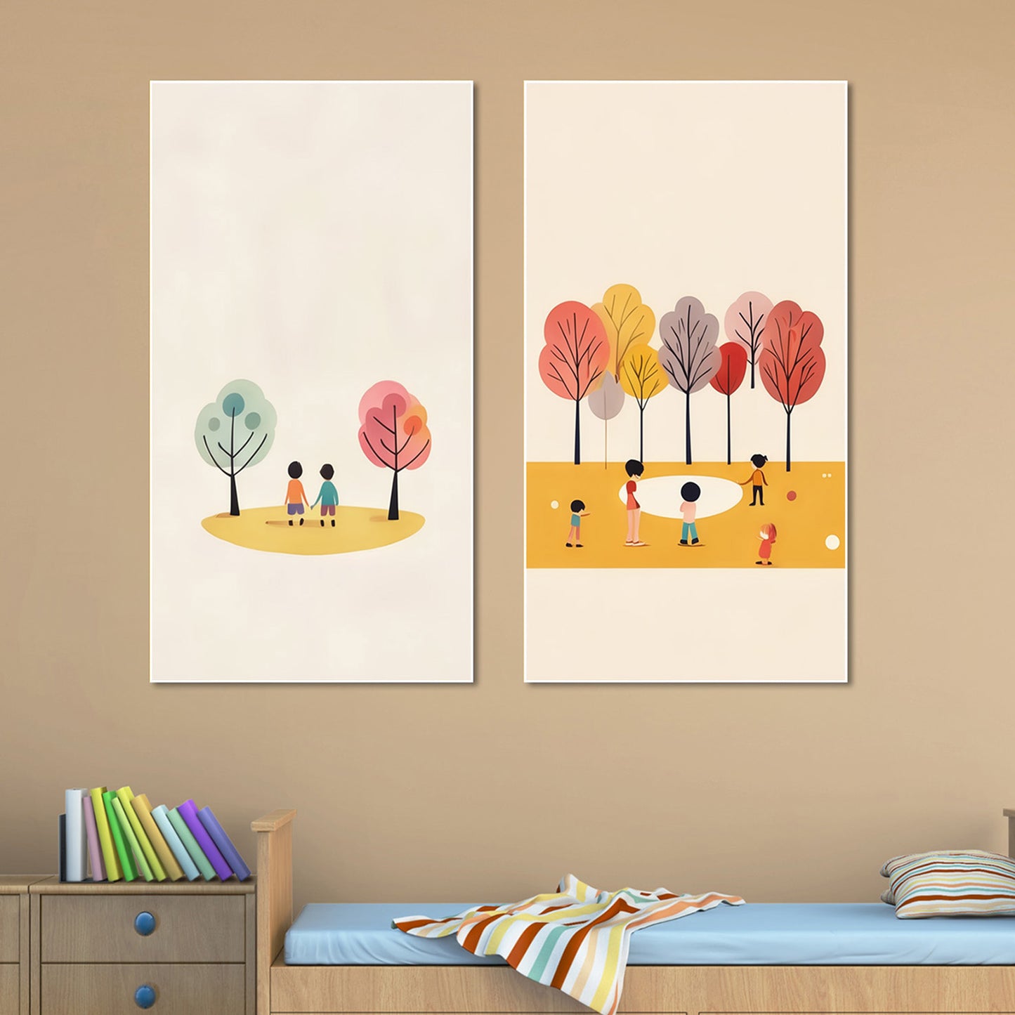 Children's Joyful Outdoor Playtime Canvas Wall Painting Set of 2