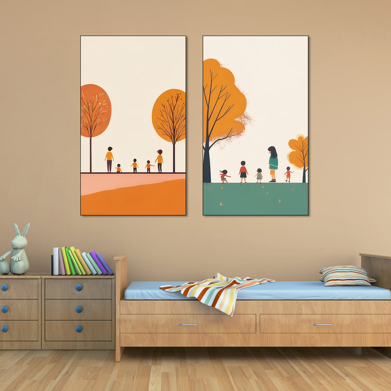 Children's Joyful Outdoor Playtime Canvas Wall Painting for Kids Room Set of 2