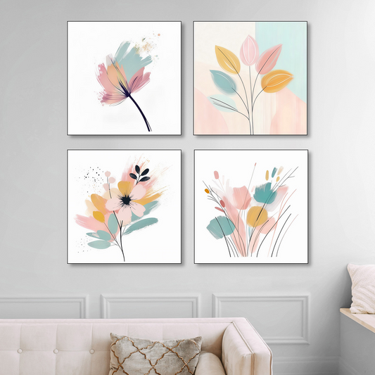 Elegant Blooming Flowers Painting Collection Set of 4 Canvas Wall Painting