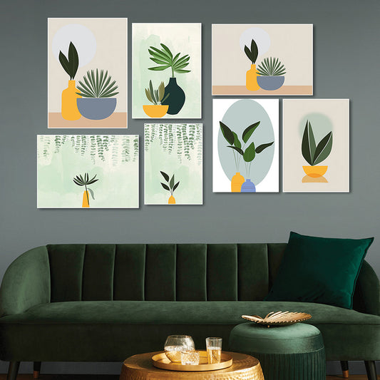 Green Plant in Yellow Vase Canvas Wall Painting