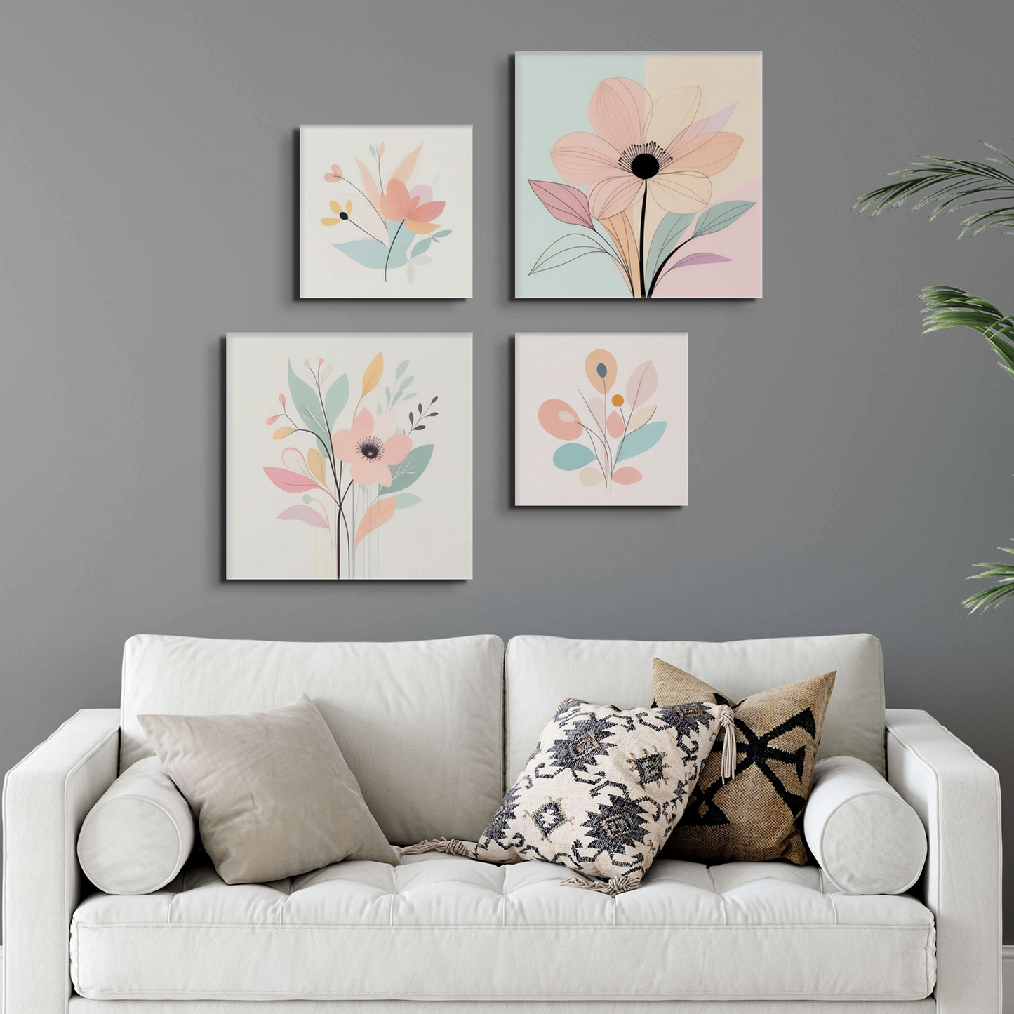 Sophisticated Floral Art Quartet Canvas Wall Painting Set of 4