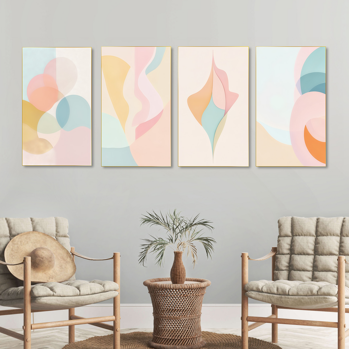 Elegant Abstract Pastel Wall Paintings Set of 4 Canvas