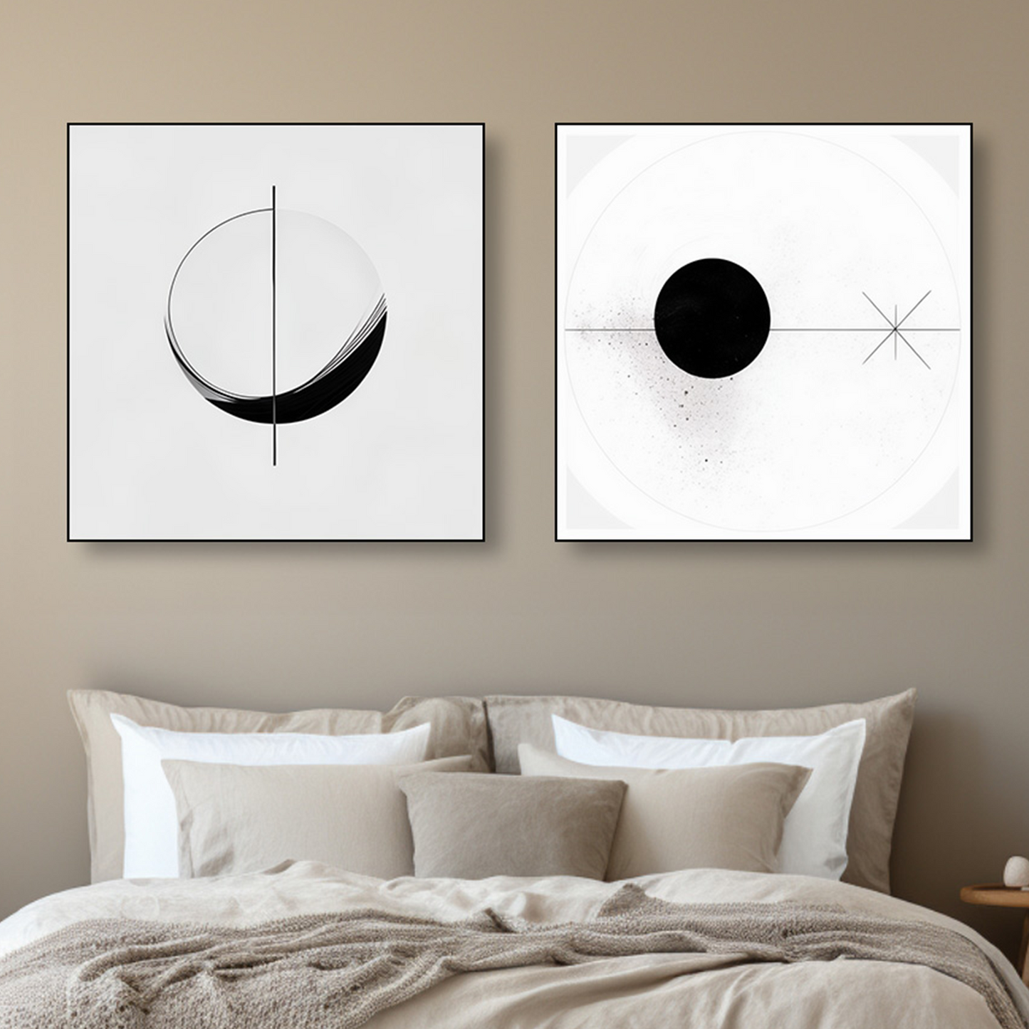 Modern Black and White Circles Set of 2 Canvas Wall Painting