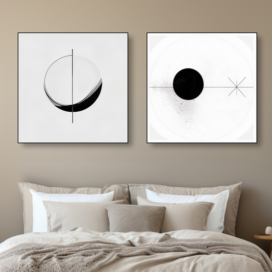 Modern Black and White Circles Set of 2 Canvas Wall Painting