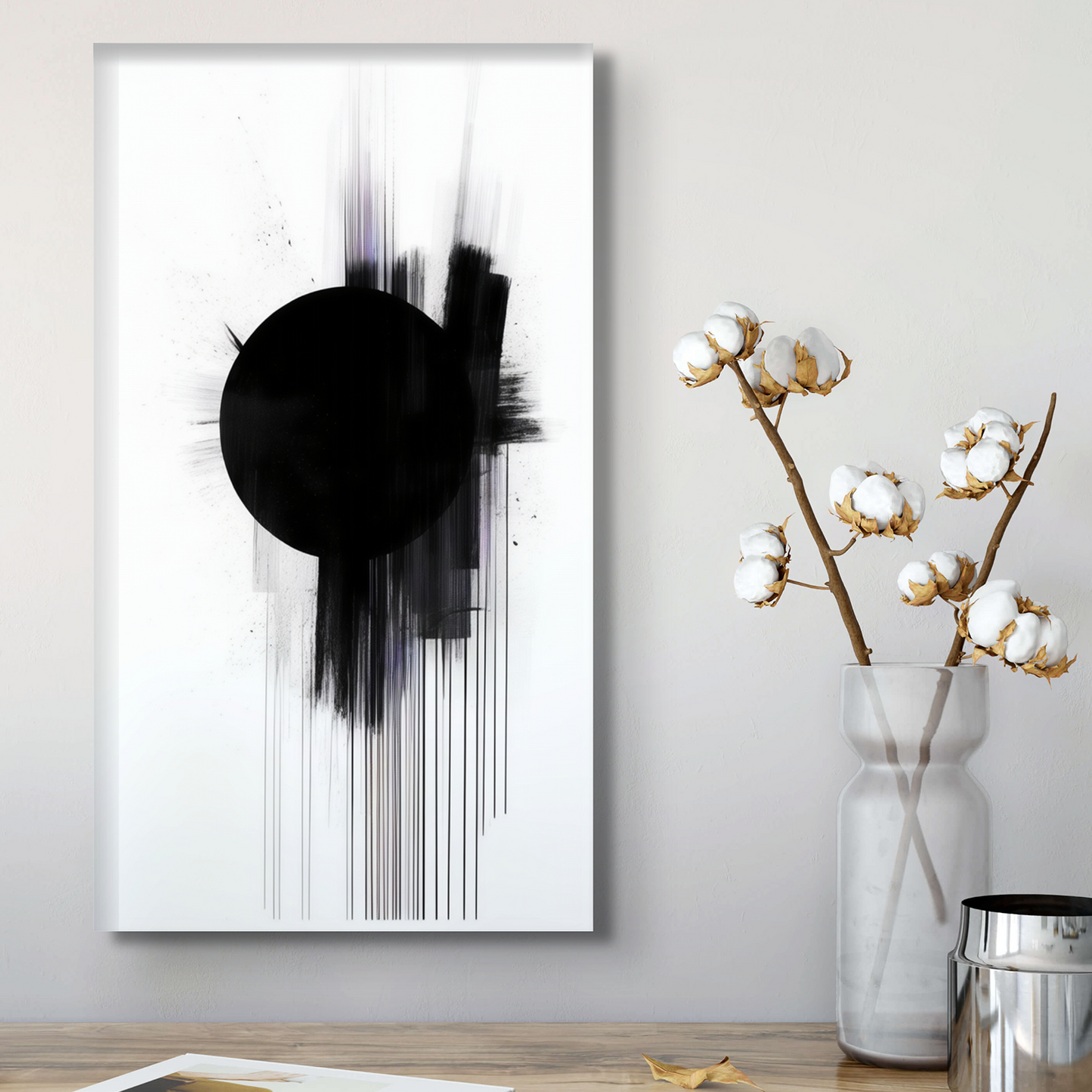 Modern Black Circle on Abstract Canvas Wall Painting