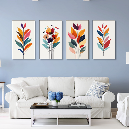 Bouquet of Colorful Flowers Wall Painting Canvas Set of 4