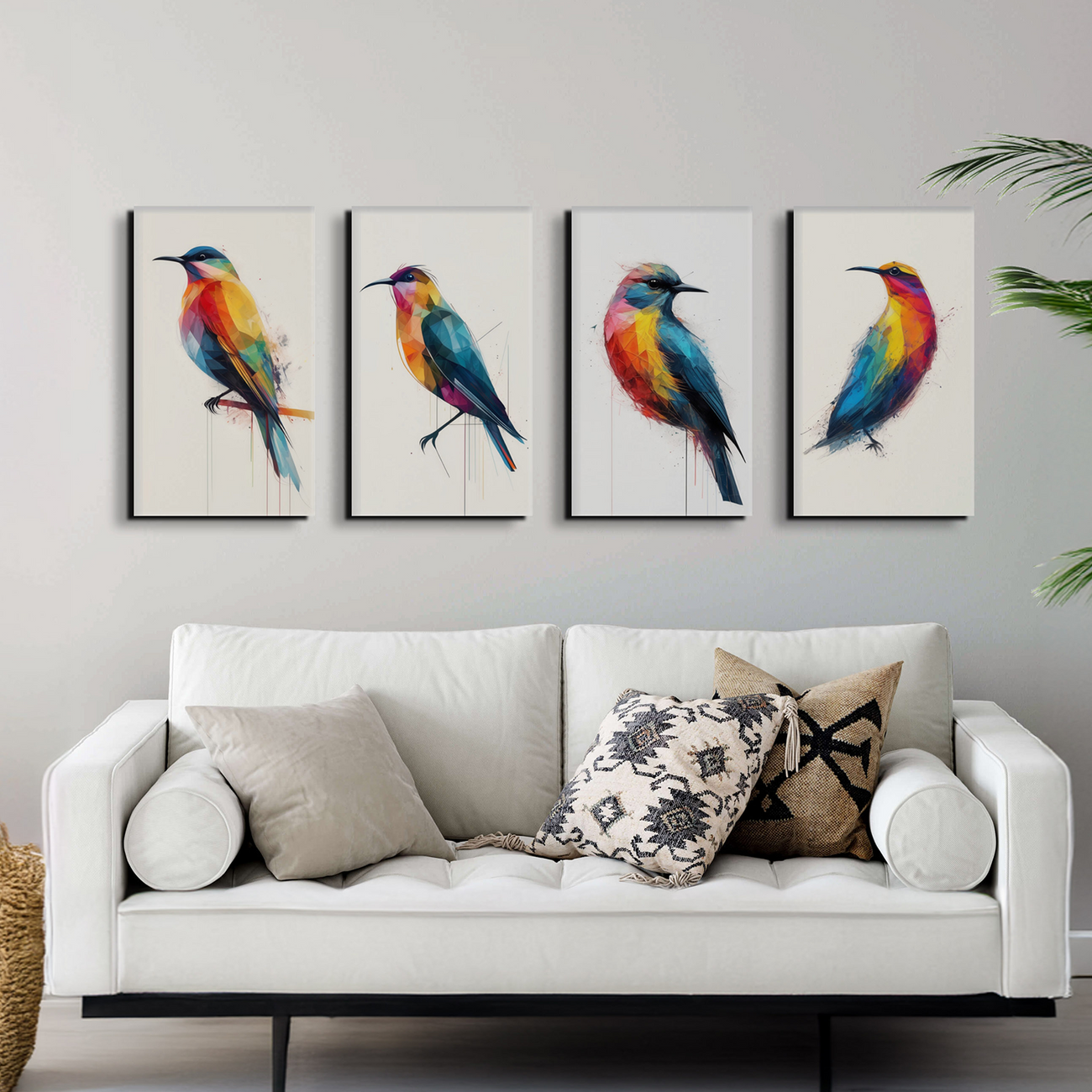 Birds of Geometric Elegance Set Canvas Wall Painting Set of 4