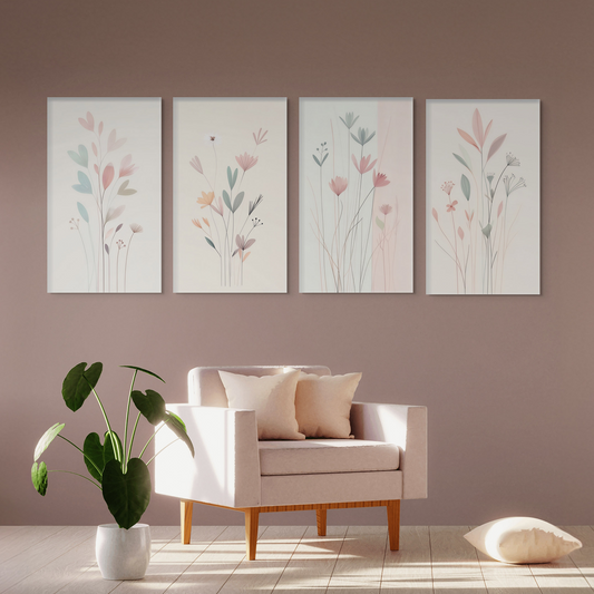 Elegant Floral Wall Art Set of 4 Canvas Wall Painting