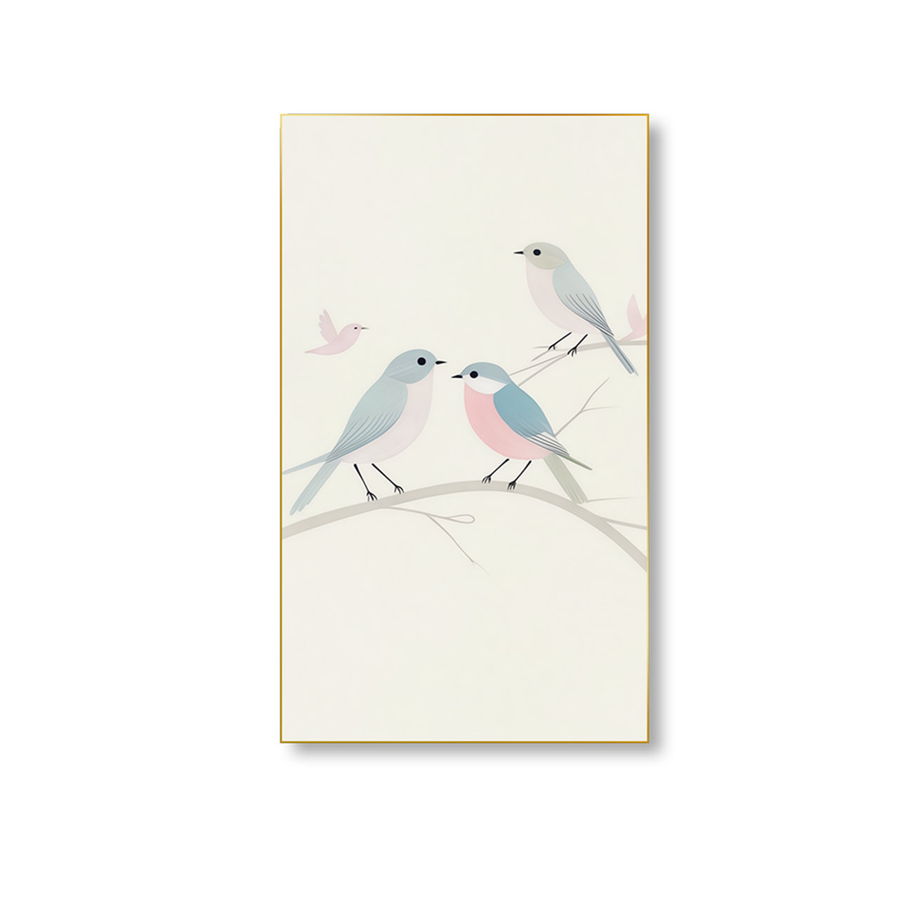 Serene Bird Branch Art Set of 4 Canvas Wall Painting