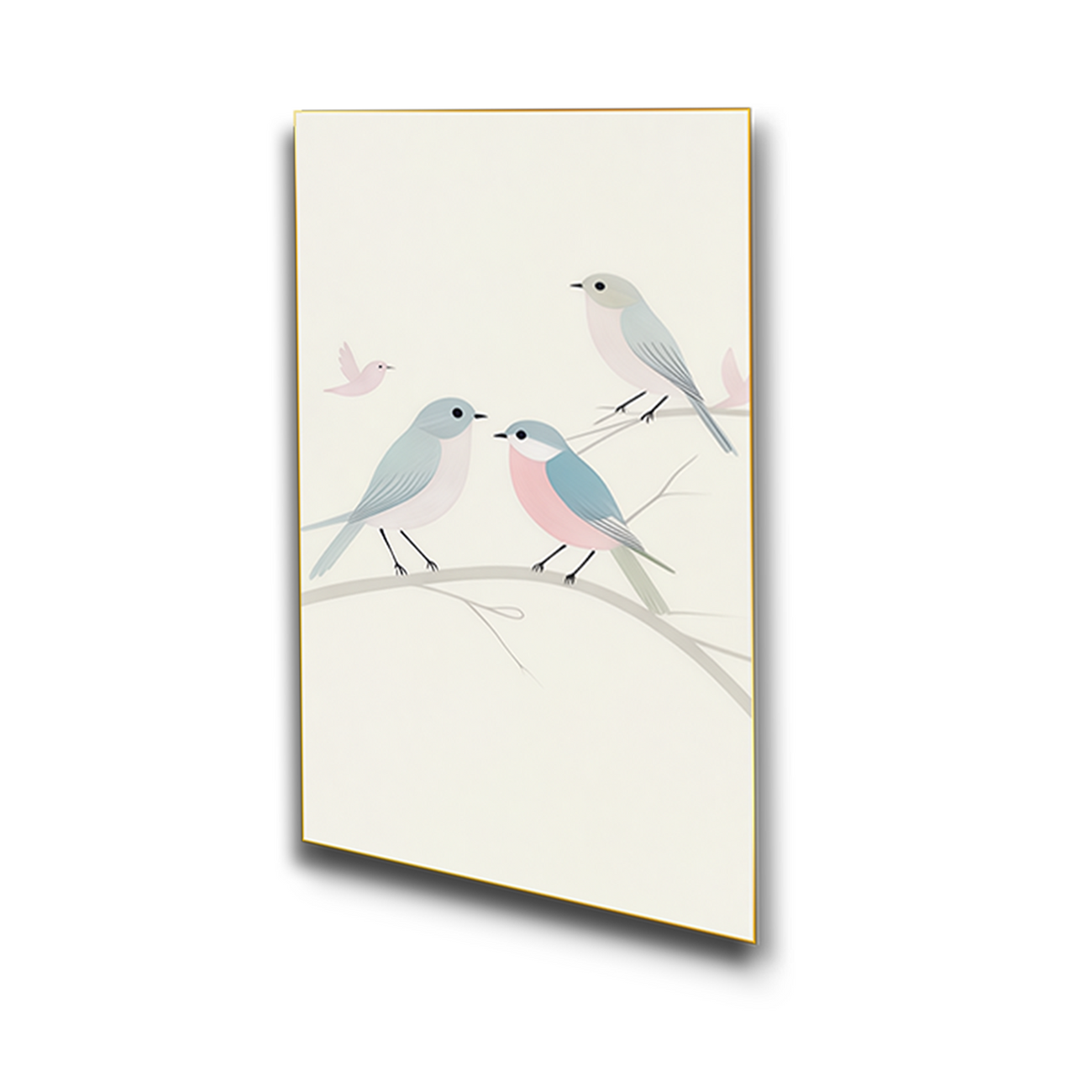 Serene Bird Branch Art Set of 4 Canvas Wall Painting