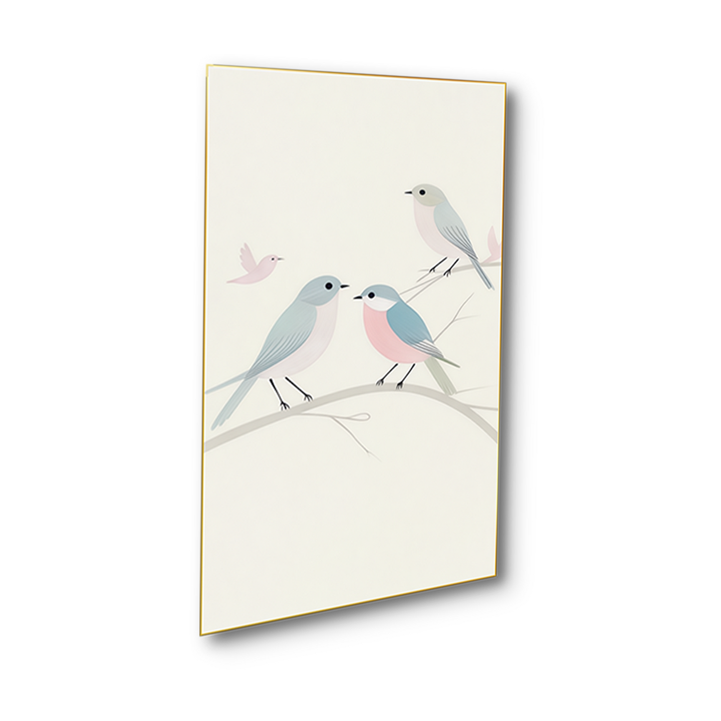 Serene Bird Branch Art Set of 4 Canvas Wall Painting