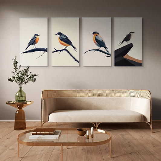 Serene Bird Wall Art Collection Set of 4 Canvas Wall Painting