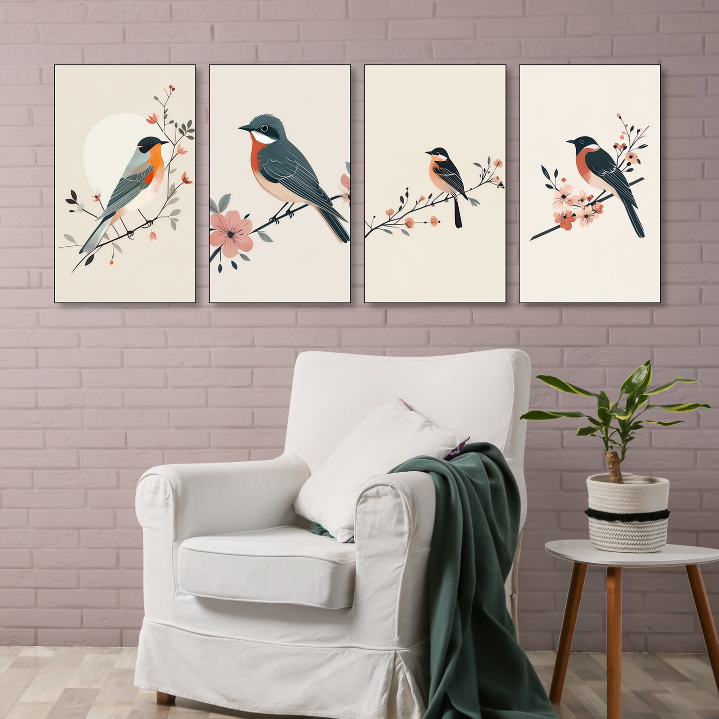 Bird and Floral Canvas Set of 4 Canvas Wall Painting