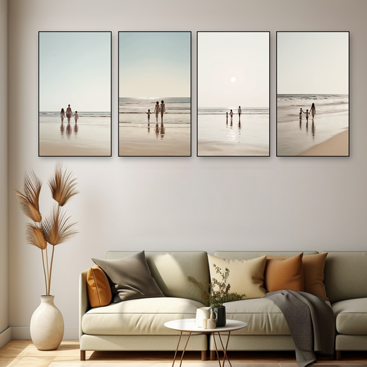 Heartwarming Family Beach Walk Series Set of 4 Canvas Wall Painting