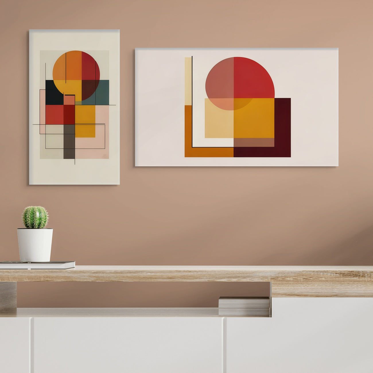 Abstract Circle and Square Prints Set of 4 Canvas Wall Painting