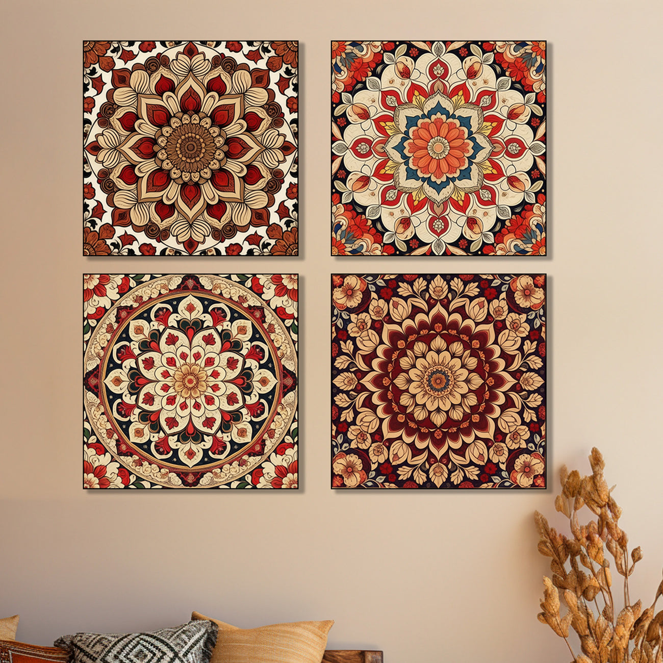 Vibrant Floral Canvas Art Collection Printed Set of 4 Wall Painting