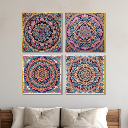 Intricate Mandala Flower Canvas Set Printed Wall Painting Set of 4