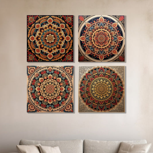 Vibrant Ornate Canvas Art Collection Printed Wall Painting Set of 4