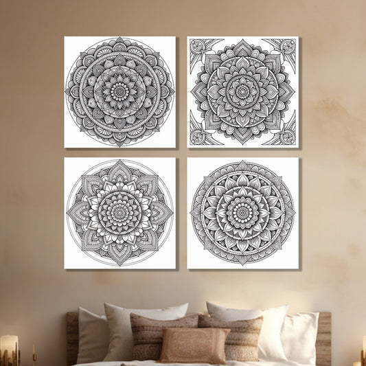 Colorable Circular Canvas Art Set Printed Wall Painting Set of 4