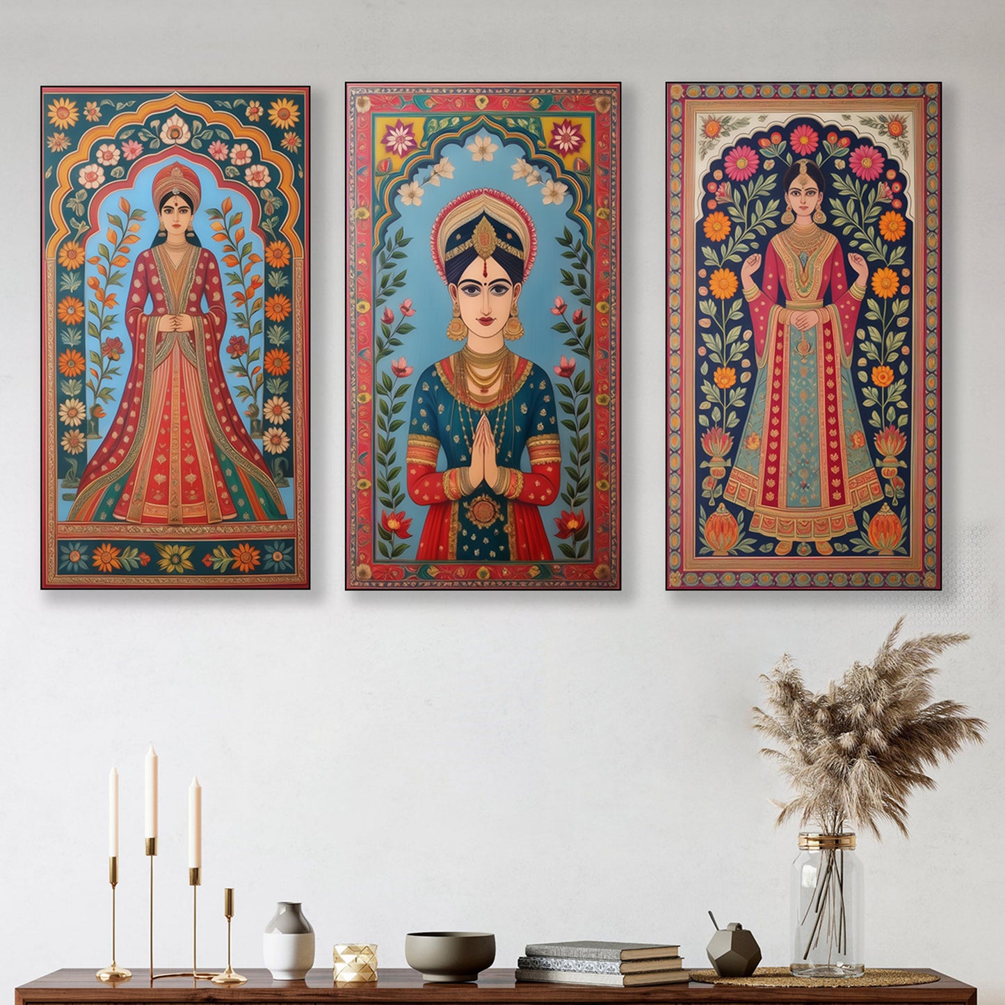 Elegant Indian Woman Canvas Series Set of 3 Printed Wall Painting