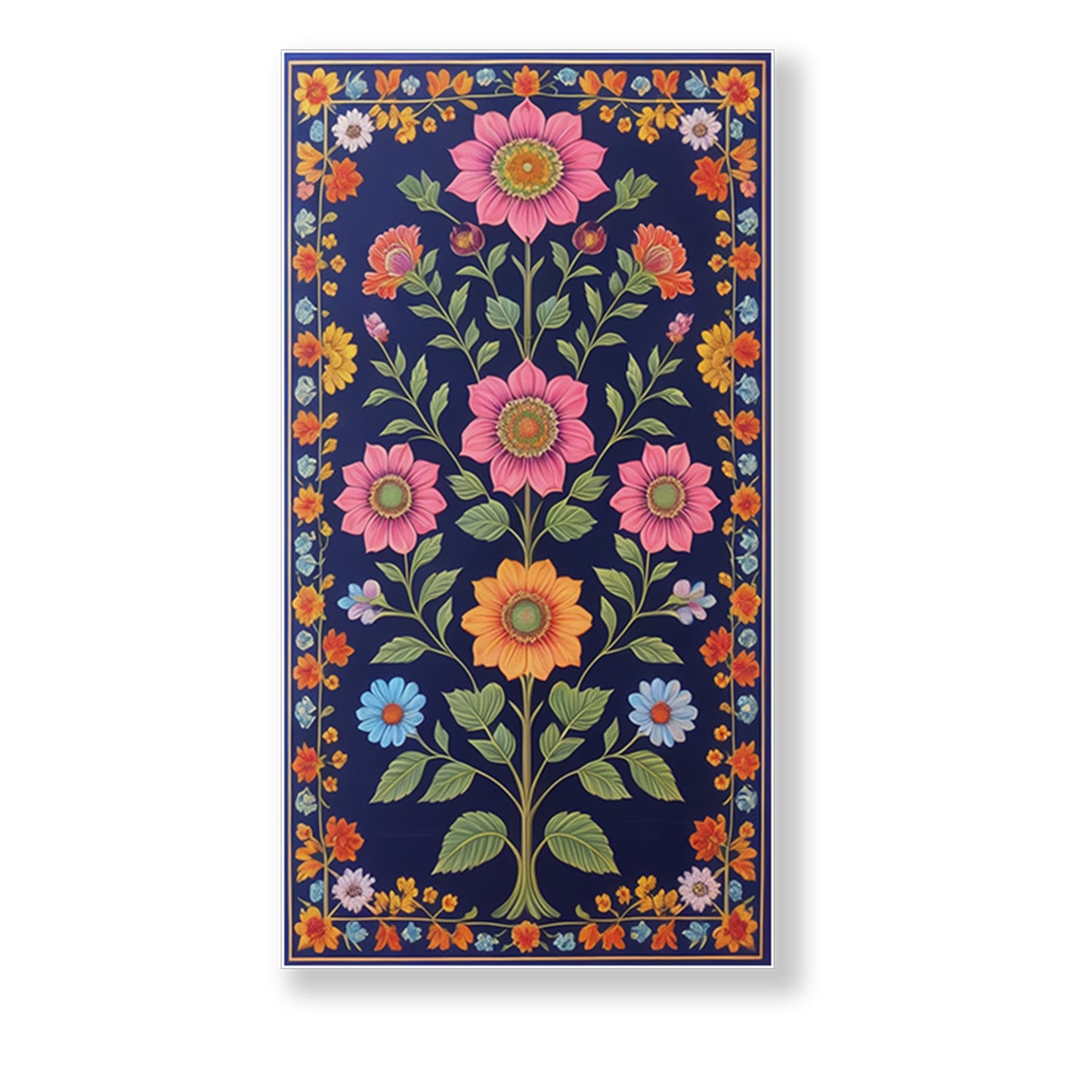 Vibrant Blue Floral Tapestry Series Set of 4 Printed Wall Painting