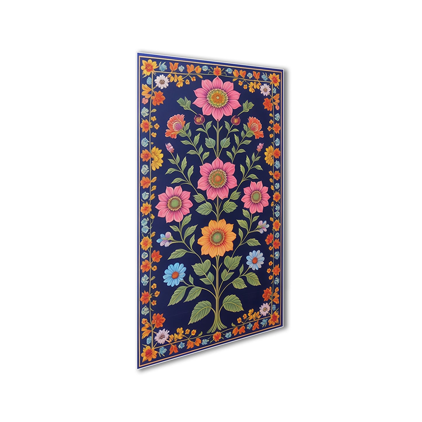 Vibrant Blue Floral Tapestry Series Set of 4 Printed Wall Painting