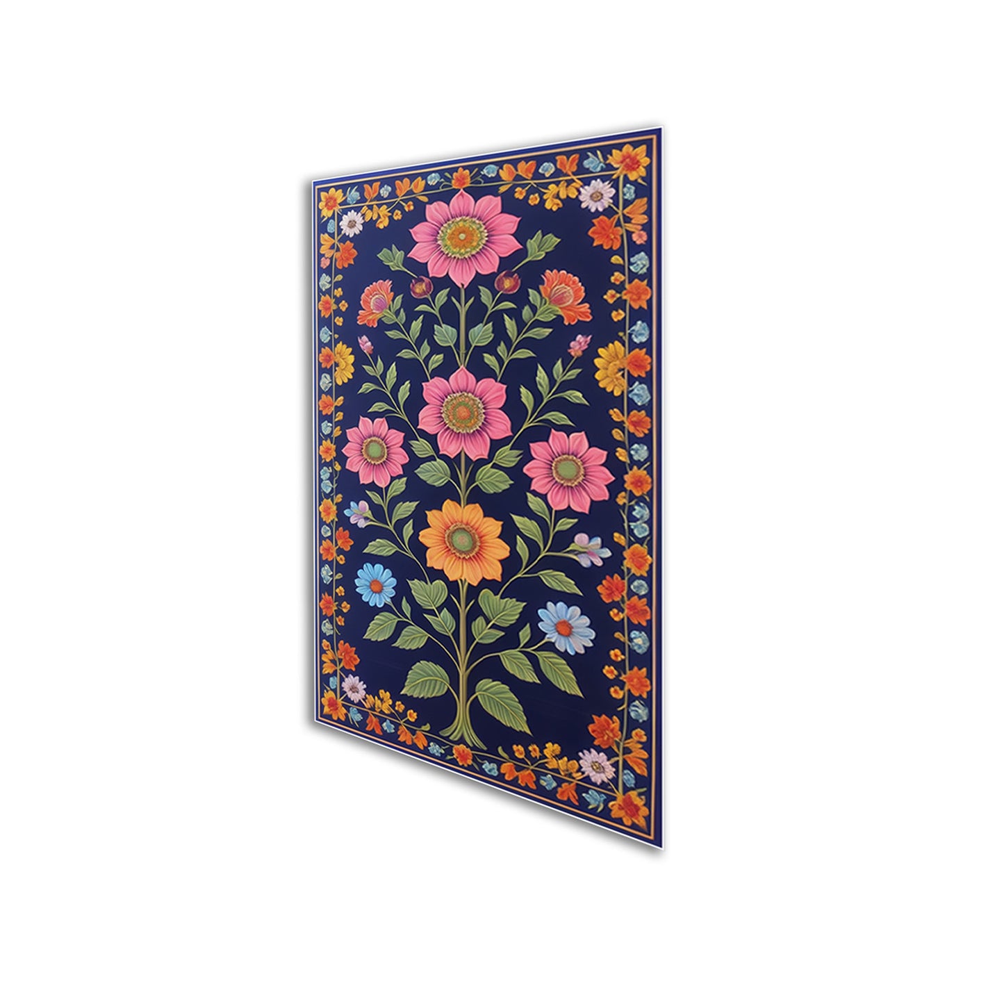 Vibrant Blue Floral Tapestry Series Set of 4 Printed Wall Painting