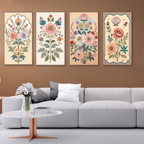 Elegant Floral Canvas Art Collection Set of 4 Printed Wall Painting