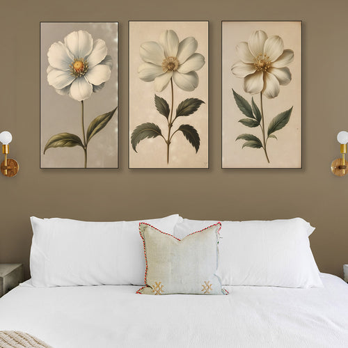 Delicate White Flower Canvas Series Set of 3 Printed Wall Painting