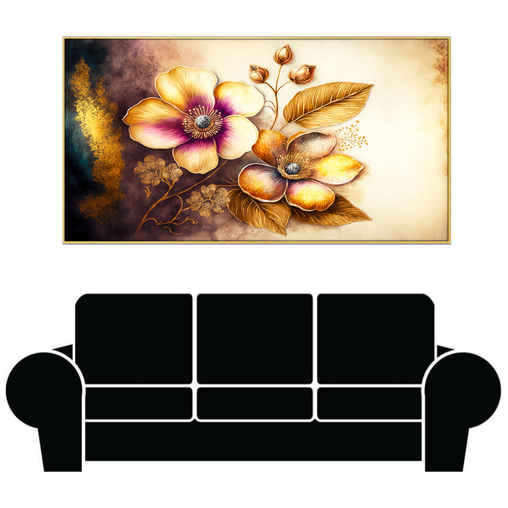 Tranquil Gold Floral Canvas Painting