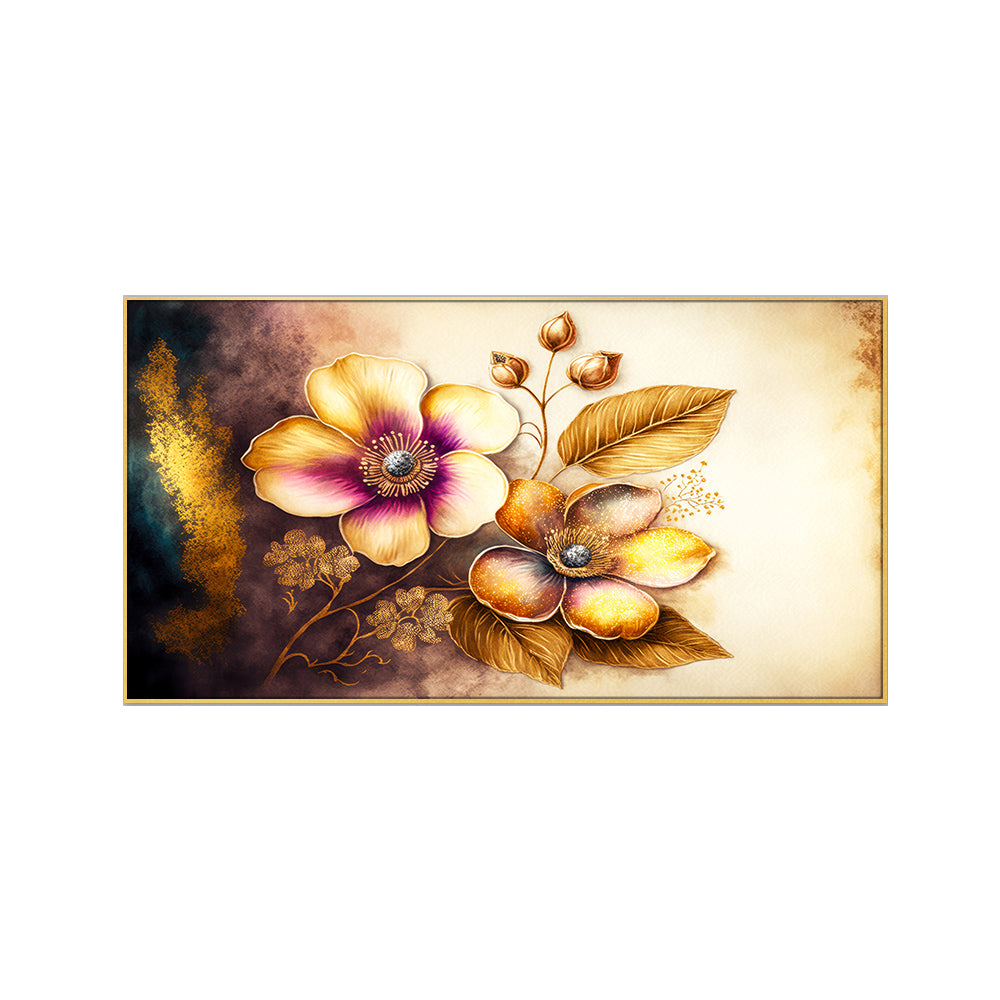 Tranquil Gold Floral Canvas Painting