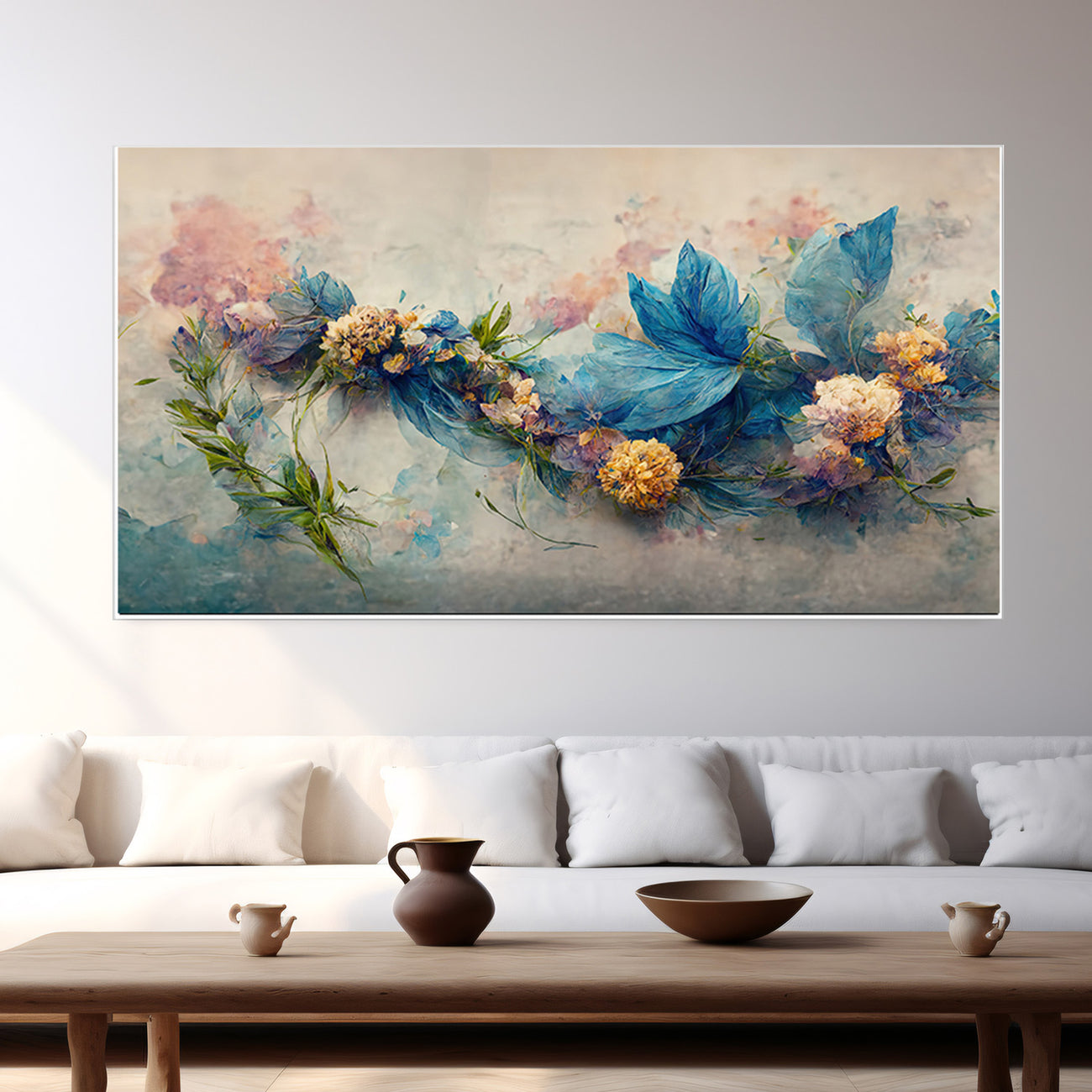 Lively Blue Yellow Floral Artwork