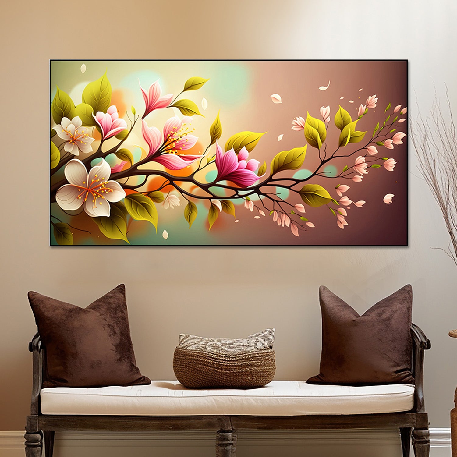 Vibrant Floral Branch Canvas Painting