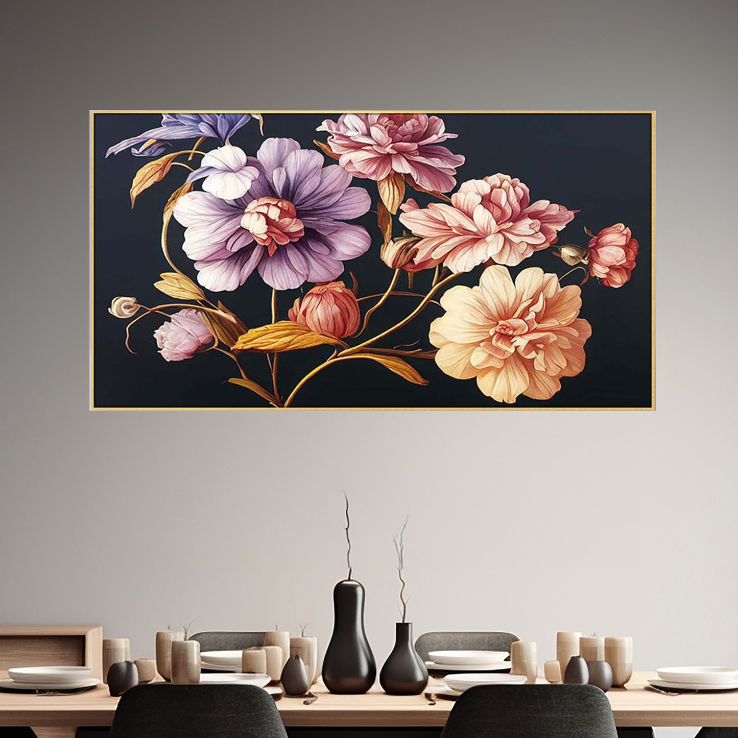 Striking Floral Art Against Black