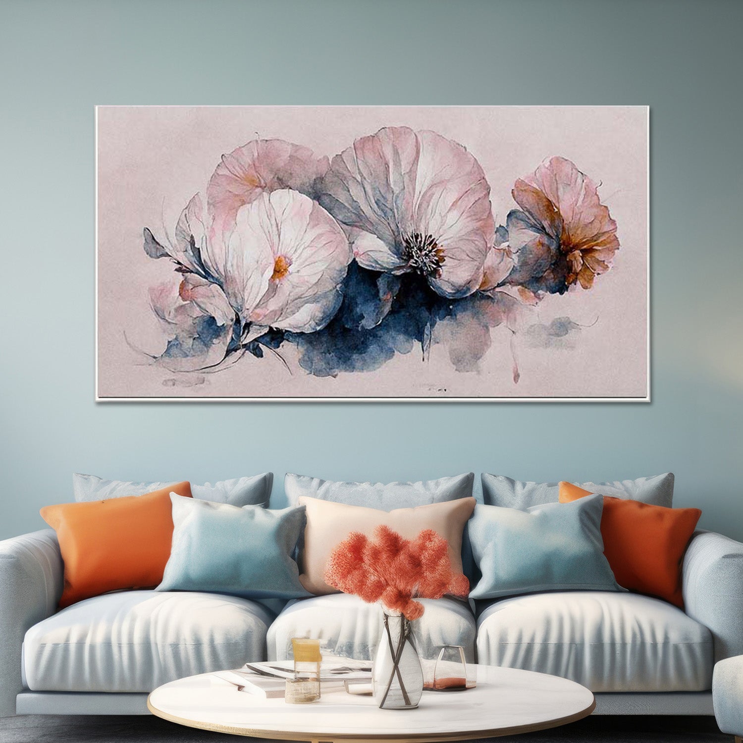 Watercolor Flowers on White Canvas