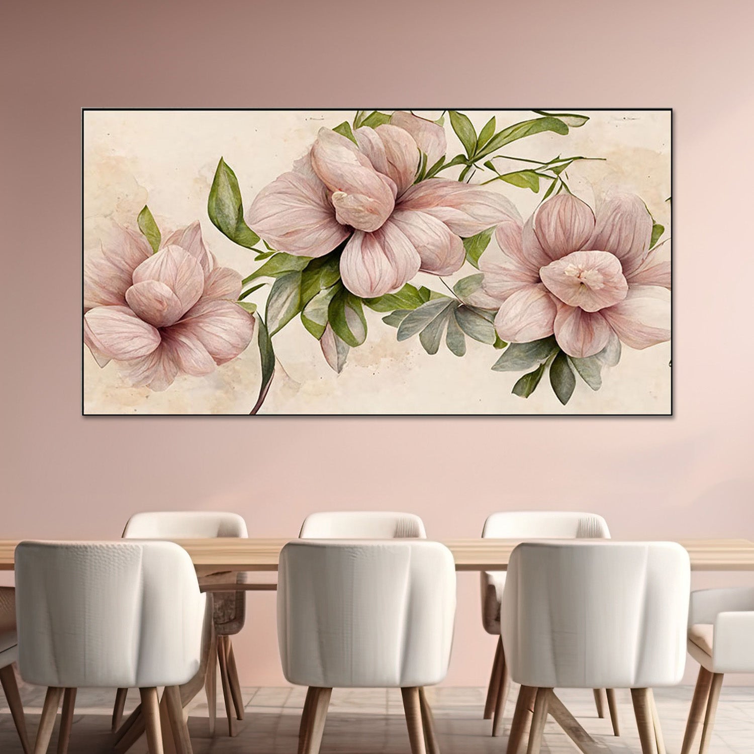 Soft Beige with Pink Flowers