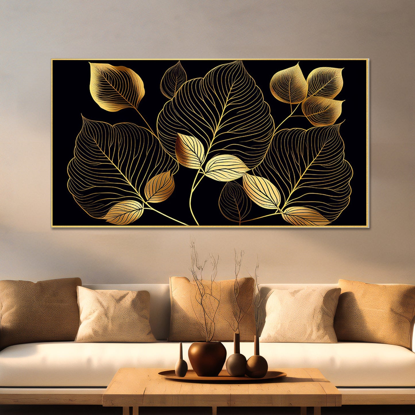 Golden Leaves on Black Canvas