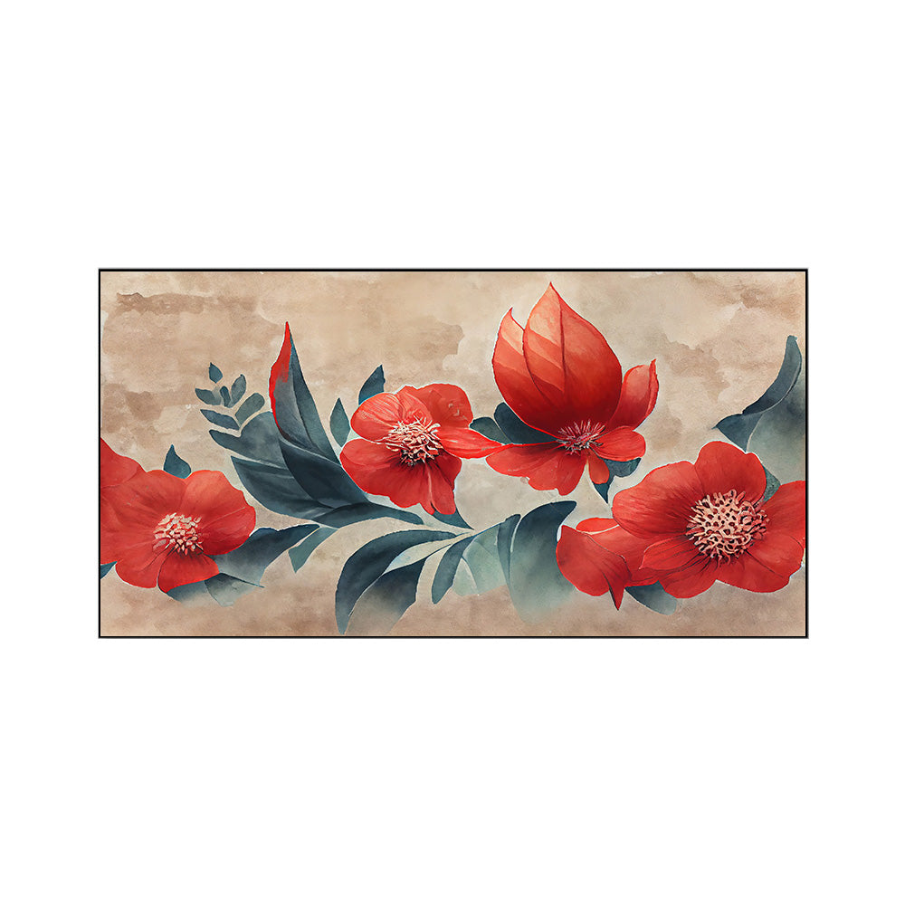 Vibrant Red Blossoms on Beige