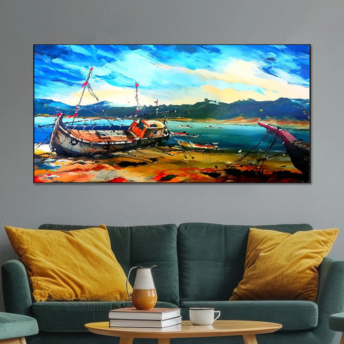 Nostalgic Shoreline Boat Canvas Art