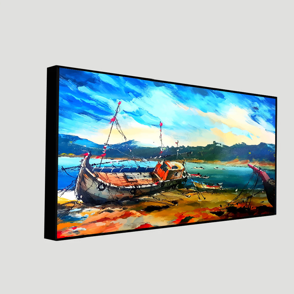 Nostalgic Shoreline Boat Canvas Art