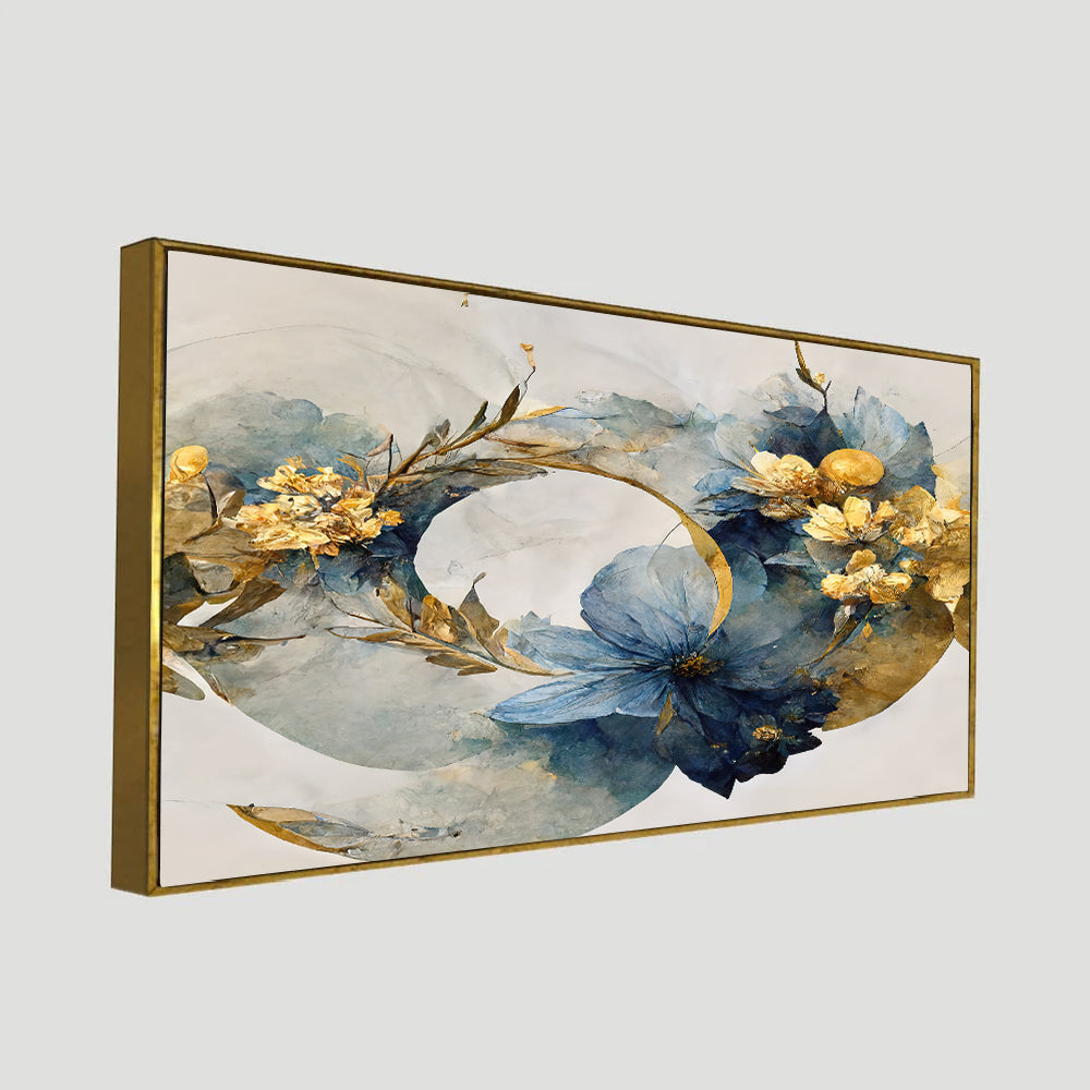 Blue Flowers with Gold Leaves