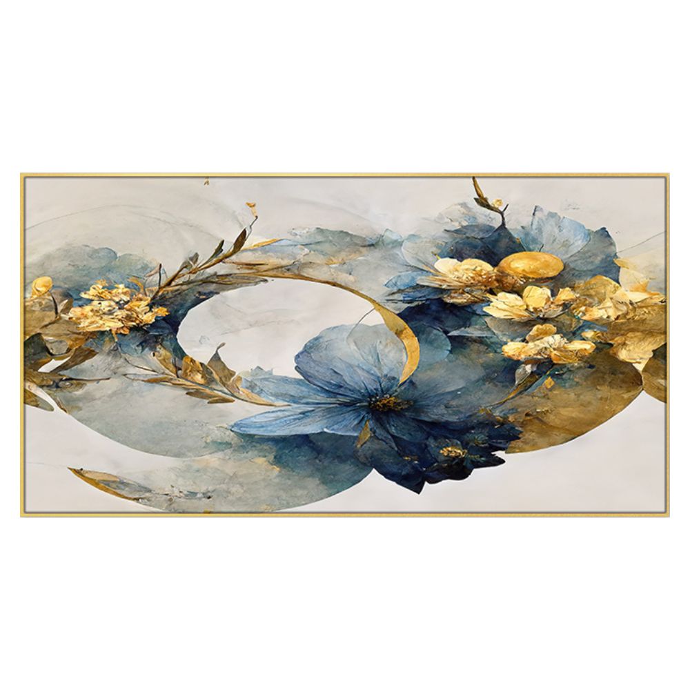 Blue Flowers with Gold Leaves