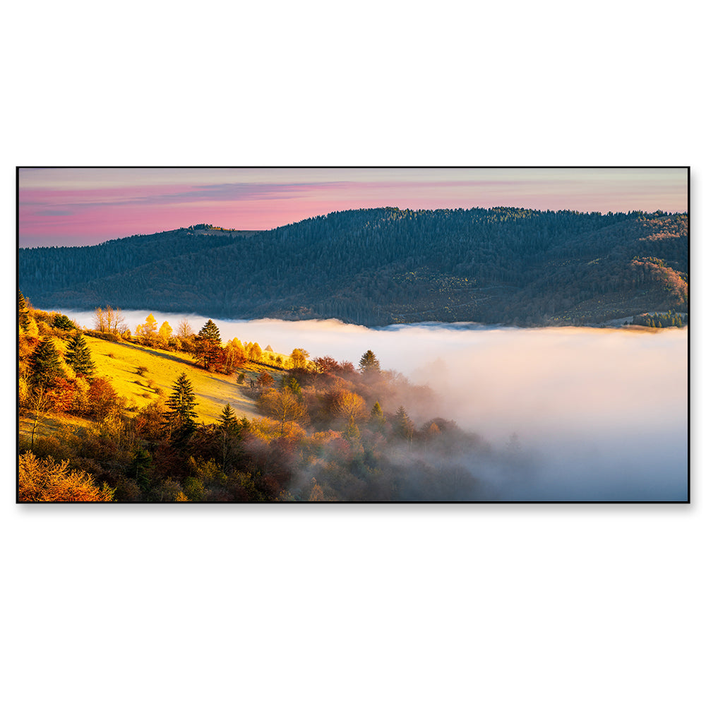 Ethereal Foggy Landscape with Silhouetted Trees