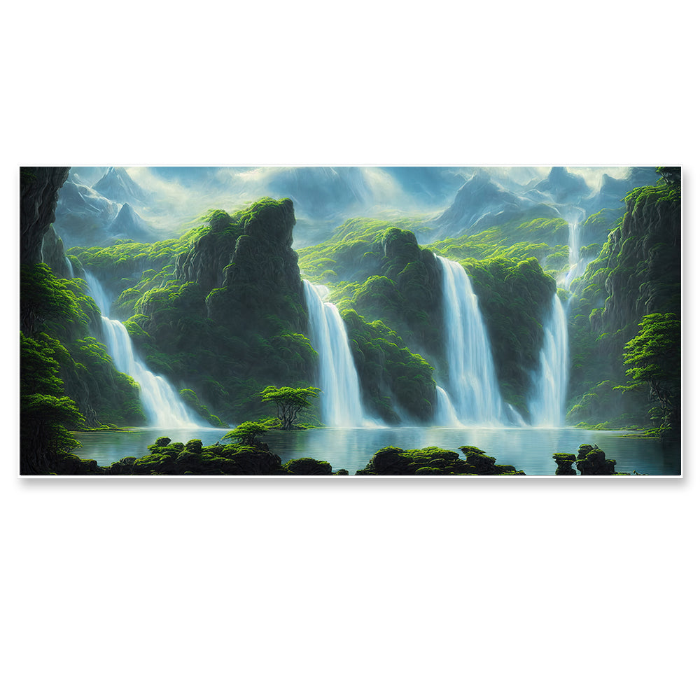 Majestic Waterfall Over Mountain Landscape