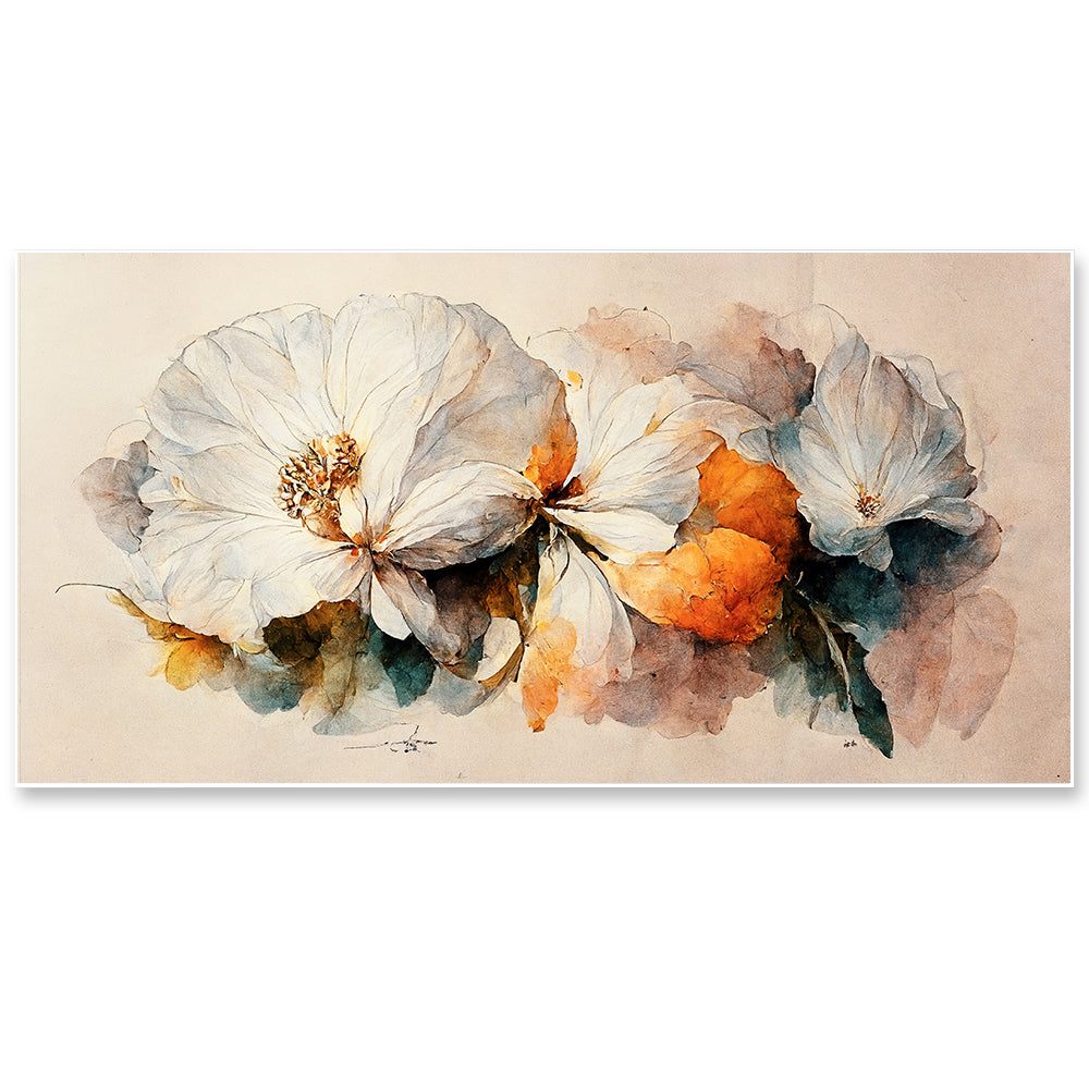 Delicate White Flowers Watercolor Art