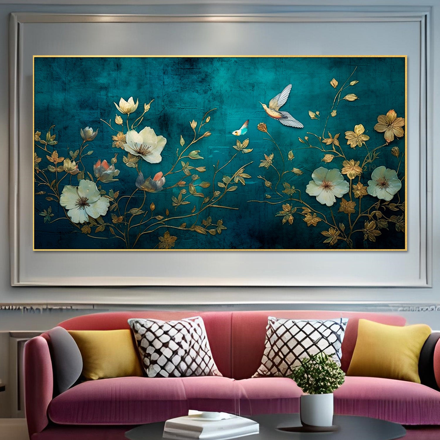 Elegant Flowers and Birds Canvas