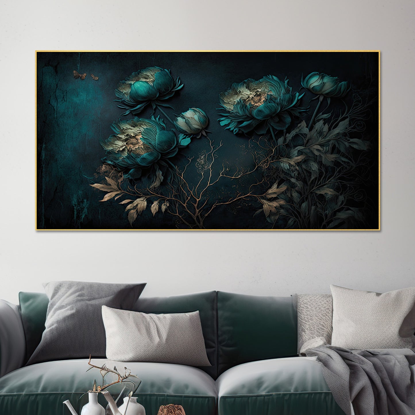 Blue Flowers on Dark Canvas